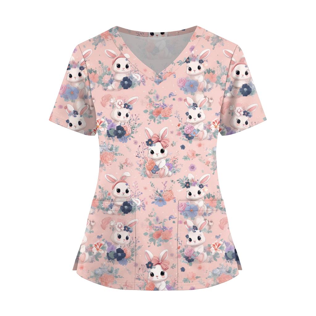 Women's Fashion V-Neck Short Sleeve Overalls With Pockets  Print Tops  Clothes