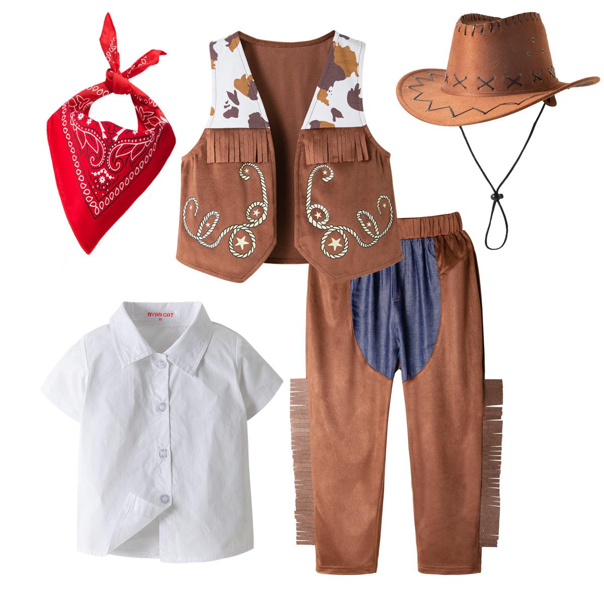 Boys Western Vest Pants Set Kids Festival Role Play Stage Performance Costume 70