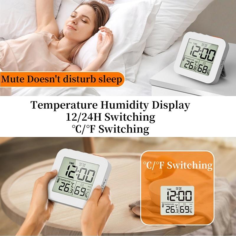 Mini Digital Alarm Clock TEMP Humidity Dual Alarm Timing Countdown Backlight Snooze Table Clock 12/24H Battery Powered LCD Clock