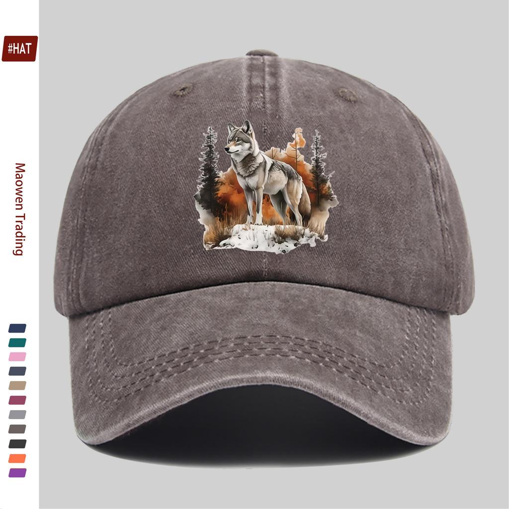 pc Gray Wolf And Forest Snow Scene Printed Baseball Cap Casual Trucker Sun Hat Comfortable Lightweight Papa Hat Dad Mom Beac