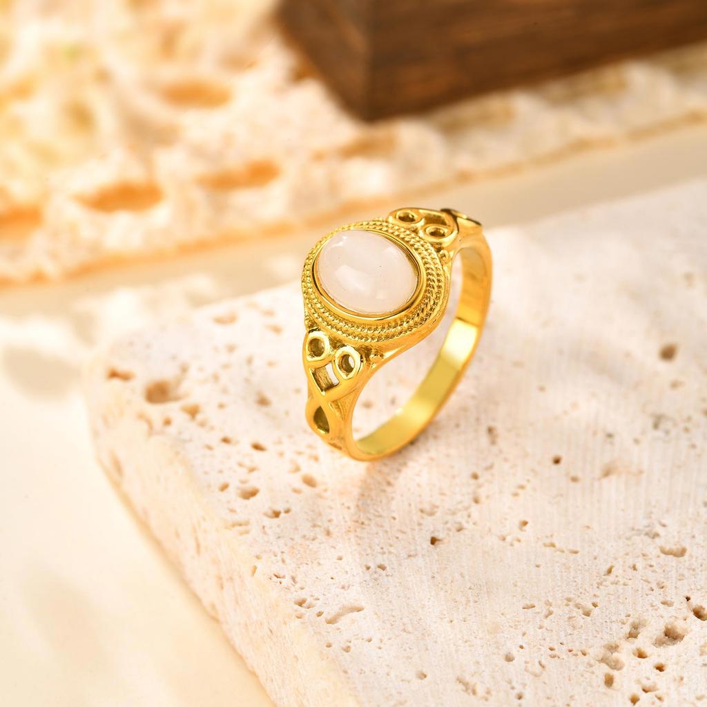 Classic Black Agate Oval Ring for Women,Natural Stone Stainless Steel Rings,Trendy Waterproof Jewelry Gift