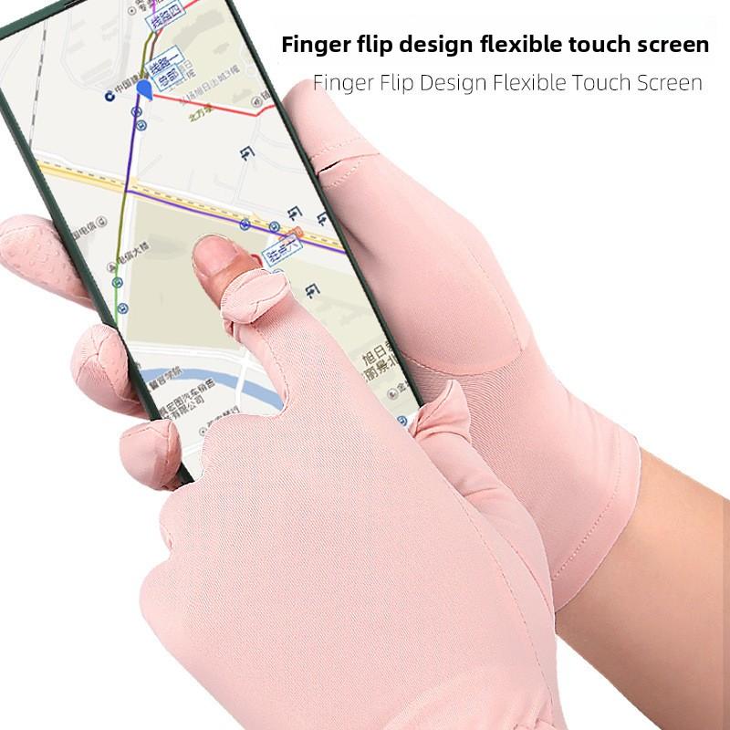 Ice Silk Gloves Women Summer UV Protection Breathable Non Slip Thin Long Thumb Flip Gloves for Driving