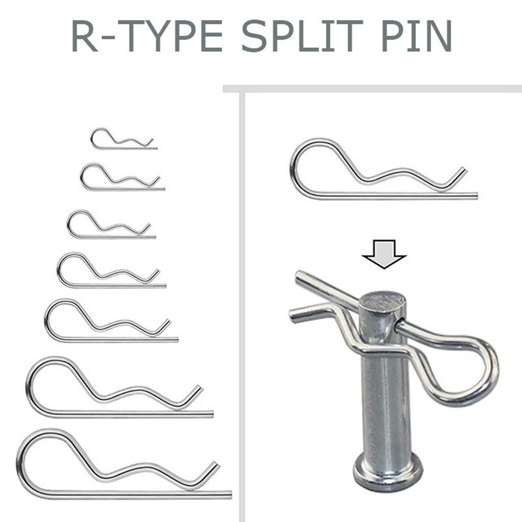 Cotter Pins 100pcs R Clips Hitch Pin Clip Assortment Kits 6 Size Carbon Steel R Pin for Threaded Connection and Anti