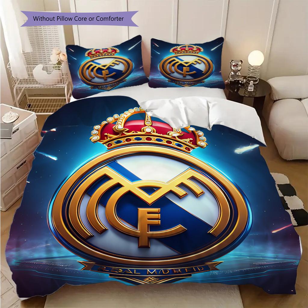 Real Madrid CF Vzorované povlečení Sada prošívaných dek s povlakem na polštář Domácí dekorace Narozeninový dárek (1 * povlak na přikrývku + 2 * povlak na polštář, bez výplně)