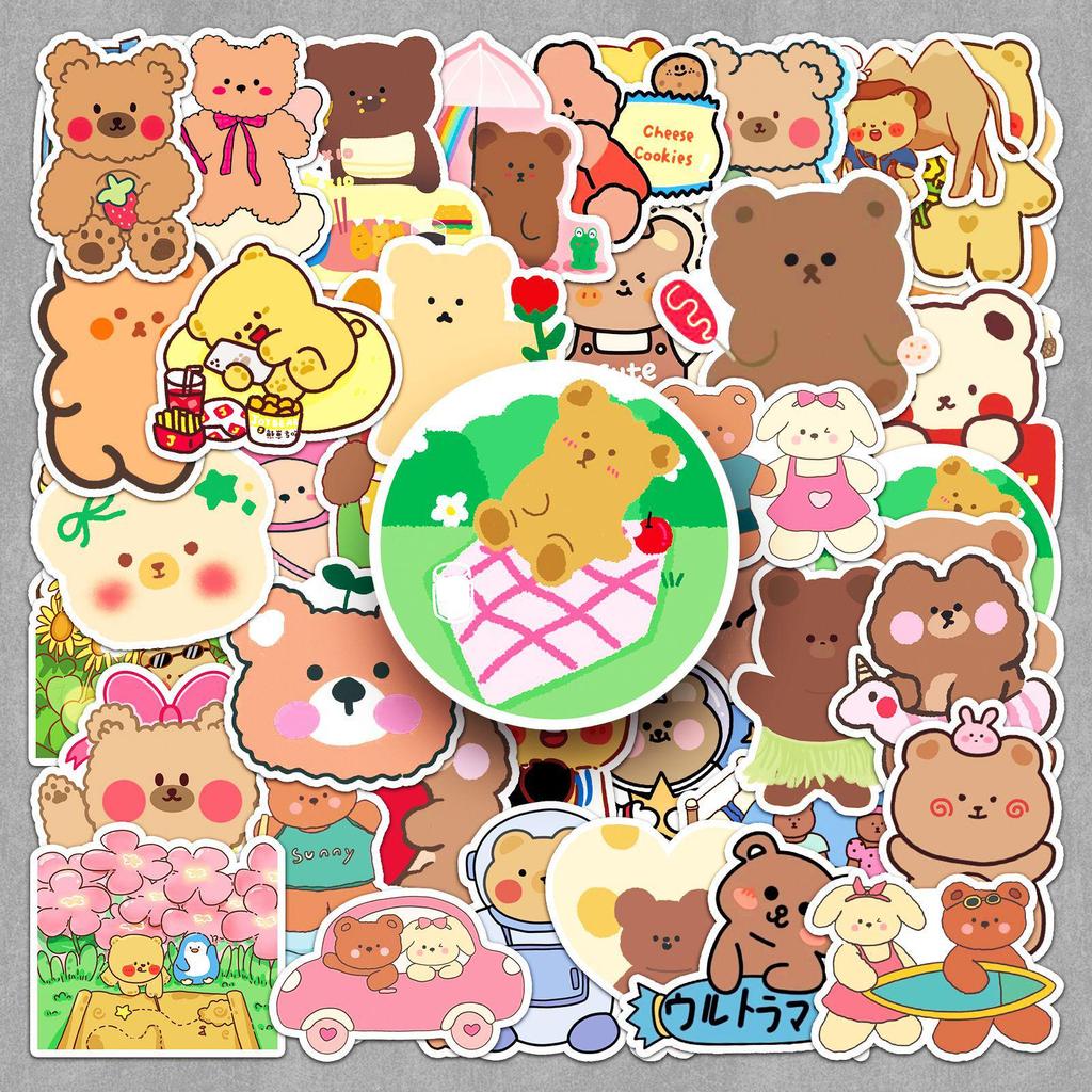 50-Piece Cute Cartoon Bear Stickers Set: Waterproof DIY Animal Decorations for Water Bottles, Journals, and Luggage.