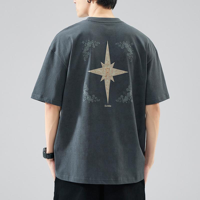 Sommer Hochdicht Gestrickt Bequeme Passform Stilvolle Stickerei Herren T-Shirt Kurzärmelig