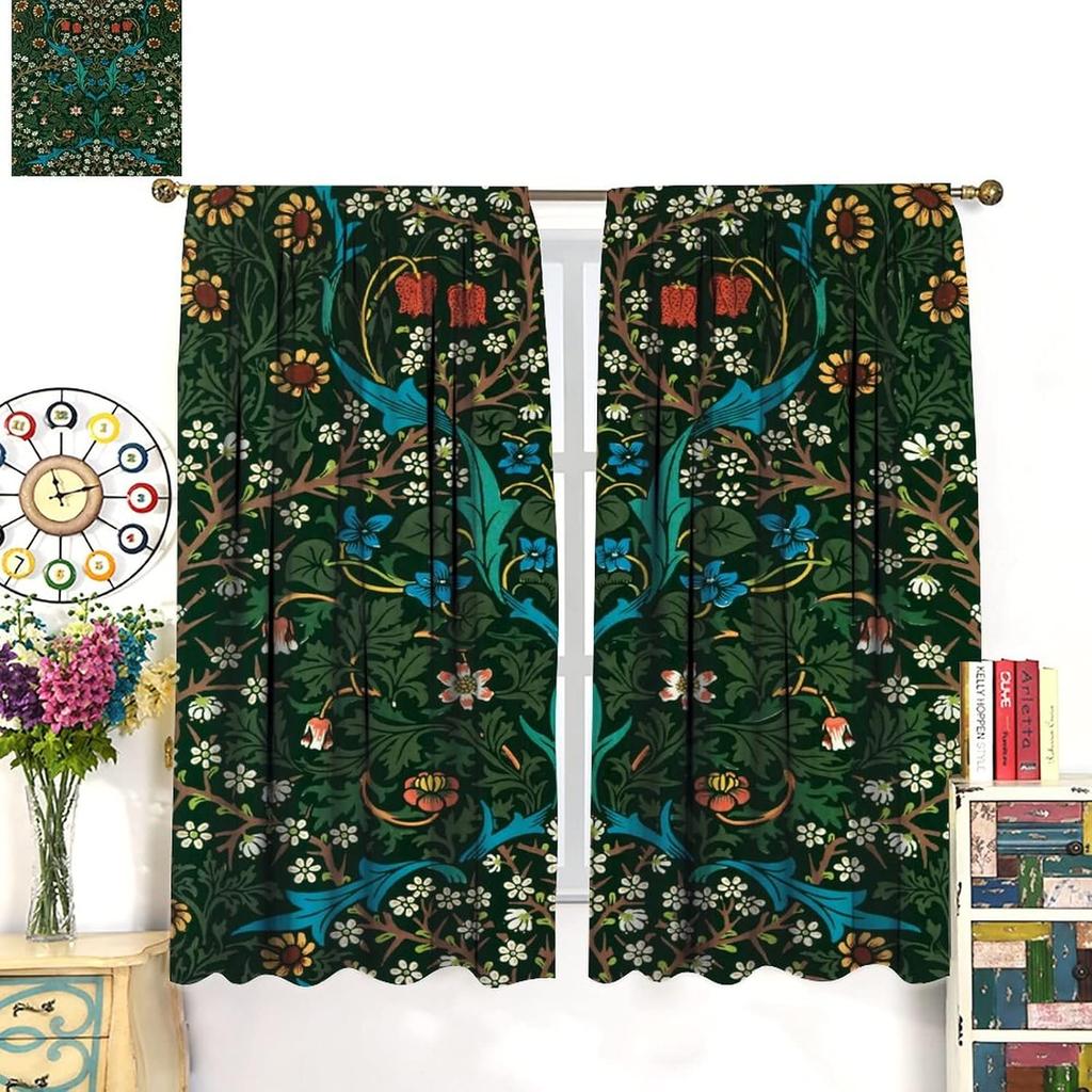 Tenda Retro Finestre William Morris con Motivo Botanico, Tenda Oscurante William Morris Arte Floreale 2 Pannelli