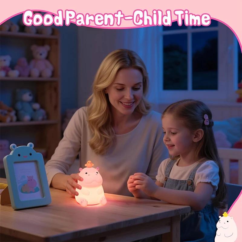 1Pc Hippo Night Light, Cute Hippopotamus Lamp for Kids, Soft Silicone Nursery Nightlight LED Touch Lamps, Kids Bedroom Decor