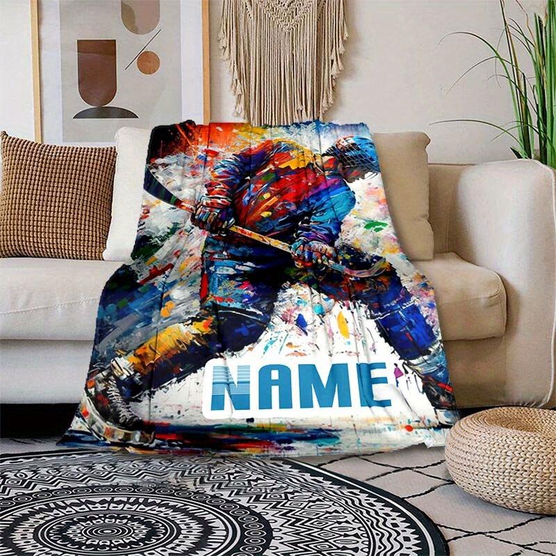 Color Hockey Player Customize Your Name Blanket Warm Comfortable And Soft Blankets Are Suitable For Home Lunch Break Blanket Office Sofa Sofa Gift To
