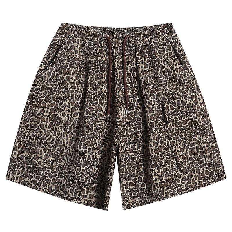 BeatStreet Sommer Stilvolles Leopardenmuster Kurzarmhemd Herren Elegant Attraktiv Patchwork-Halsausschnitt Design Locker Lässige Oberteile