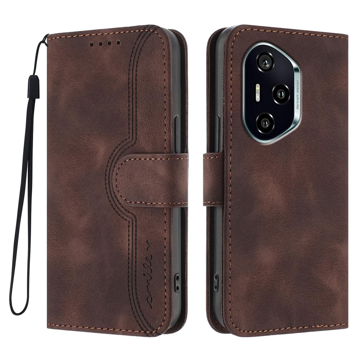 

Для Honor 400 Шкіряний Чохол Гаманець Підставка З Принтом Усмішки Чохол для Телефону зі Шнурком Coffee