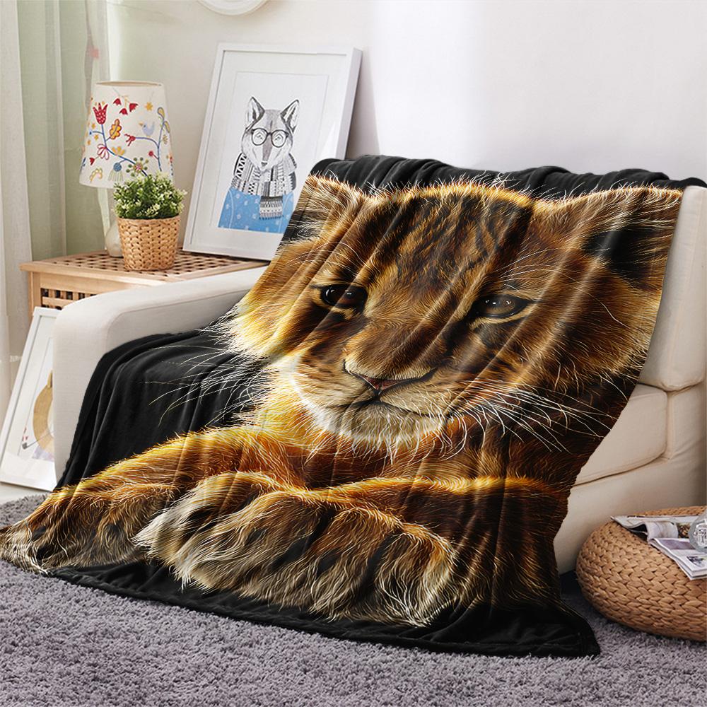Lion Cub Print Flannel Blanket, High Quality Comfortable for All Seasons, Home Decor, Warmth and Comfort, Perfect for Christmas Gifts