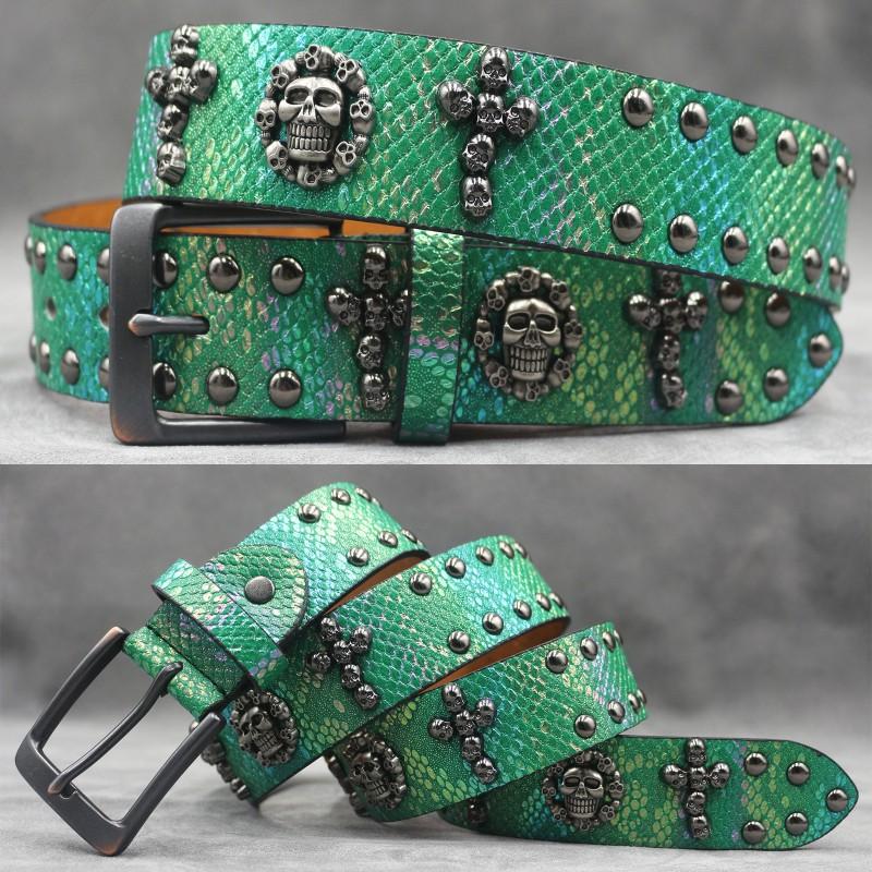 Original Punk Belt Men Women Skull Rivet Snake PU Leather Needle Buckle 105-125cm