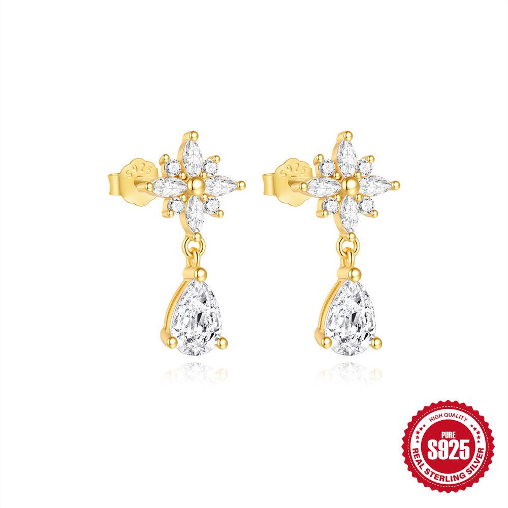 S925 Silver Niche Design Pink Zirconium Five-Petaled Flower Temperament Personality Versatile Fashion Popular Stud Earrings