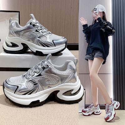 Silver Dad Shoes Women's Spring and Autumn New Versatile Small Height Increase Platform Casual Sports Shoes
