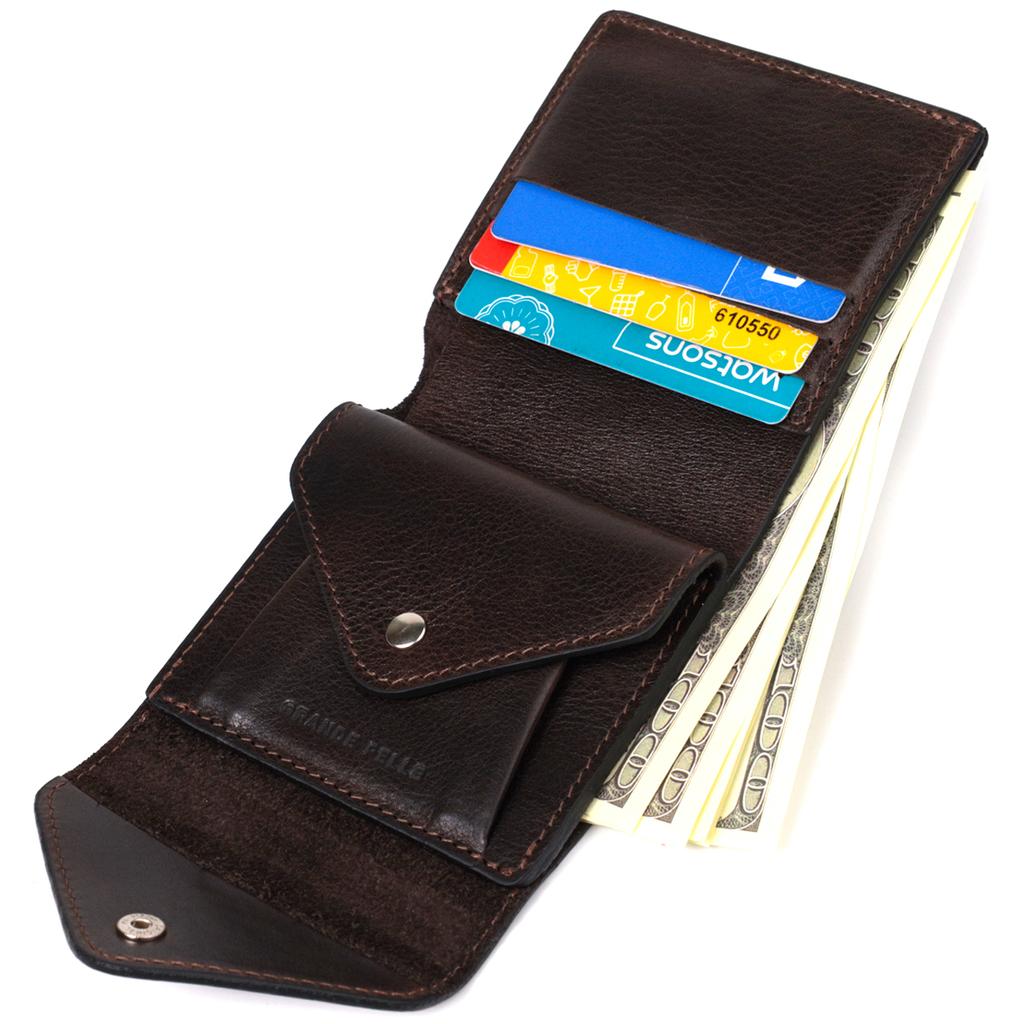 Carteira masculina feita de couro genuíno brilhante Carteira GRANDE PELLE 16814 Marrom