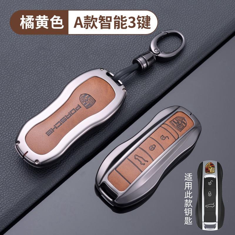 Zinklegierung Leder Auto Schlüsselhülle Abdeckung Schutzhülle Keyless für Porsche 718 911 Panamera Cayman Cayenne Macan Auto Zubehör