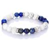 Women's Lapis Lazuli and Agate Beaded Bracelet with Elastic Cord and Diamond Ring Charm, 8mm Crystals.