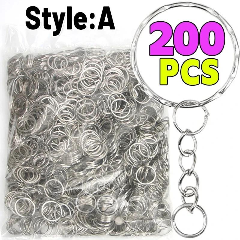 50/500 Piezas Llavero Metálico Plateado Llavero en Blanco Anillas Divididas con Cadena Hebillas de Escalada Accesorios para Llavero Mosquetón