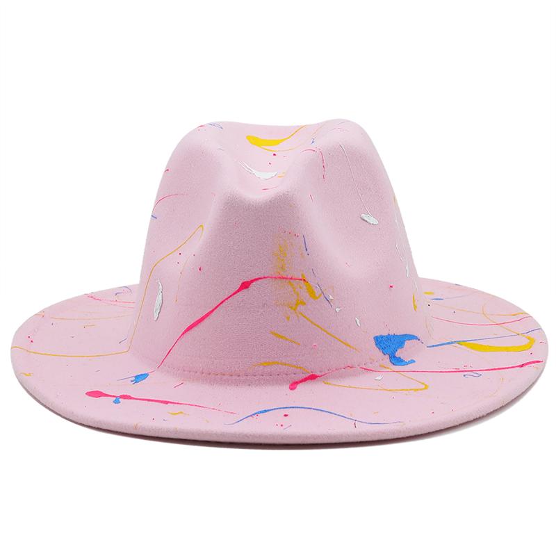 Hat Soft Wool Women Men Graffiti Fedora Hat For Winter Autumn Elegant Lady Gangster Trilby Felt Homburg Church Jazz Hat 55-58CM
