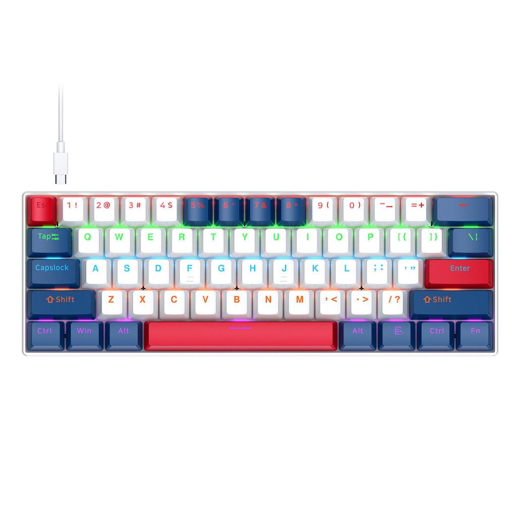 T-WOLF T60 61-Key Hot-Swappable Mechanical Gaming Keyboard with Mixed-Light and Two-Tone Blue Switch (Russian)