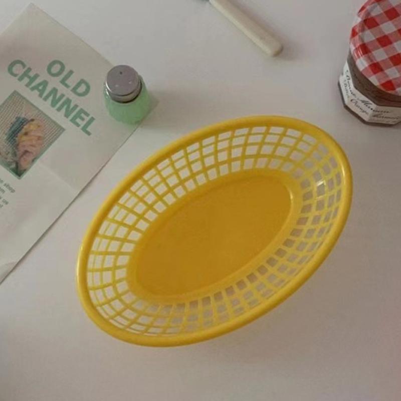 1Pc Storage Basket Retro Style Plastic Colour Desktop Storage Unique Hollow Out Snack Plate Drain Basket