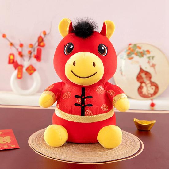 Horse Doll with Auspicious Clouds Pattern Good Luck in Year of The Horse National Style PP Cotton Filling Zodiac Pony Figurine