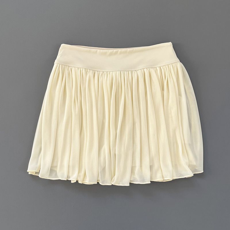 Summer European and American Style Tennis Skirt for Women, High-Waisted, Solid Color, Faux Two-Piece Sports Skirt, Anti-Exposure, Tiered Short Skirt Creamy White S