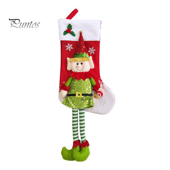 Christmas Stockings 3D Cute Elf Doll Xmas Stocking Decorations Long Legged Elf Hanging Stocking for Candies Toys Gifts