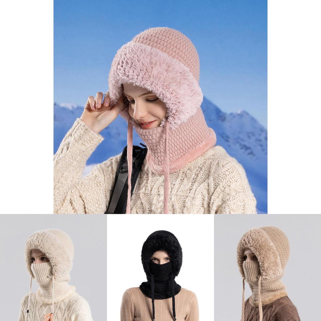 Knitted Winter Hat For Women With Neck Covering And Windproof Features For Outdoor Cycling