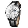 Men's Chronograph Waterproof Luminous Black Leather Band Quartz Analog Roman Numerals Date Dial Large Watch