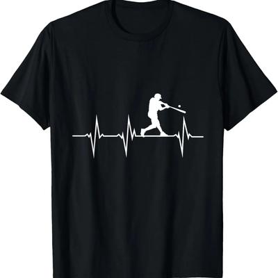 Funny Graphic Heartbeat Baseball Player Men Women Sports T-Shirt