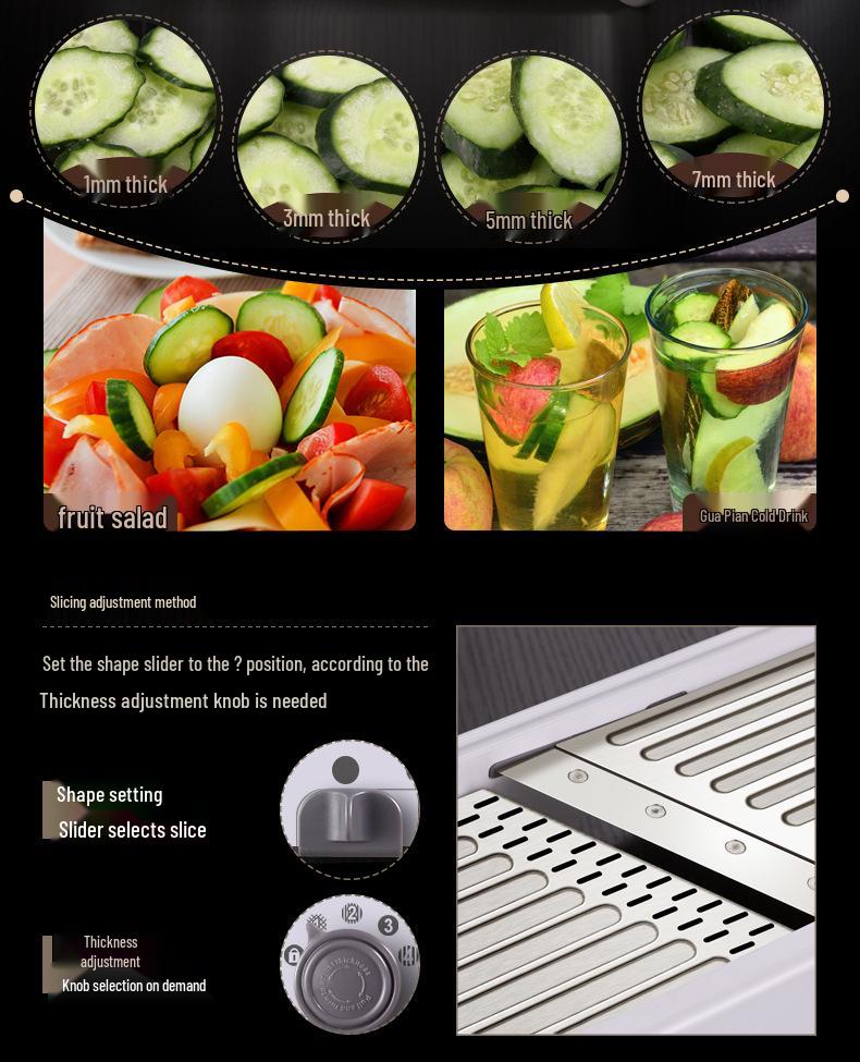 Multifunctional Vegetable Cutter: Potato Shredder, Grater, Slicer, Dicer & Wavy Radish Cutter.