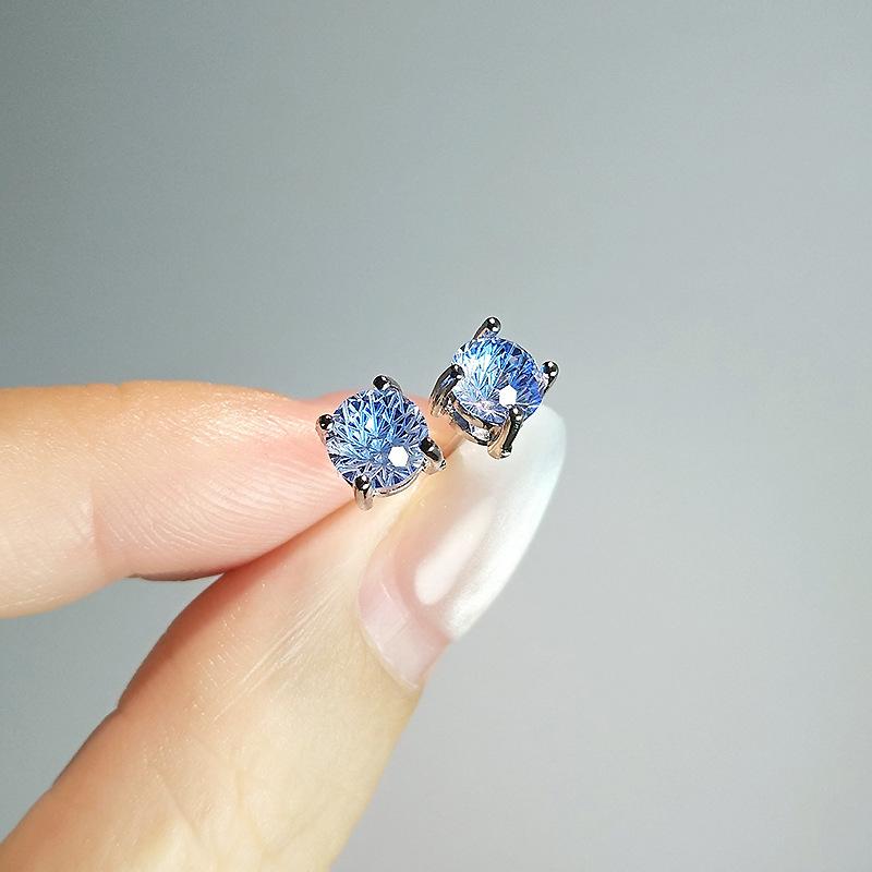 Flash Fireworks Cut 5A Zircon Pink Diamond Earrings Women'S Premium Blue Stone Champagne Yellow Ear Hole Earrings