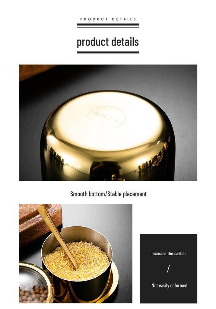 Luxury Korean 304 Stainless Steel Spice Jars: Salt & Oil Jar with Spoon, Gold Accent