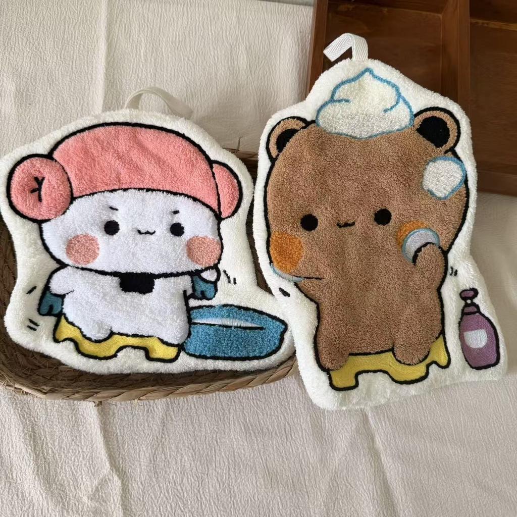 Cute Panda Bubu Dudu Cartoon ACG Decoration Soft Double Layer Thick Absorbent Coral Fleece Hanging Towel for Home and Travel