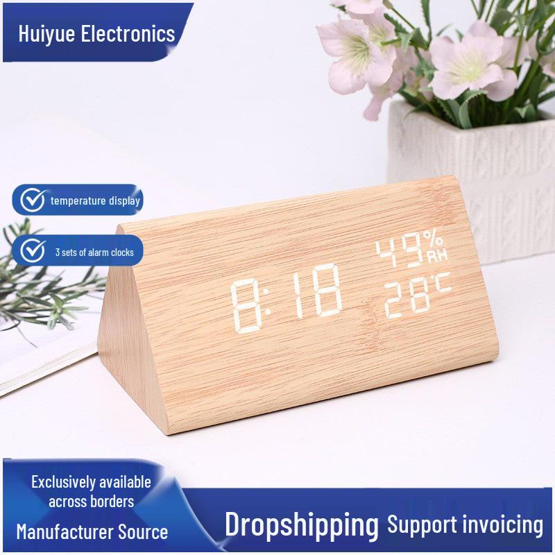 Multi-functional Digital Wood Alarm Clock with Temperature & Humidity Display