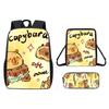 Cartoon Capybara Pattern Backpack Shoulder Bag Pencil Case Three Piece Set