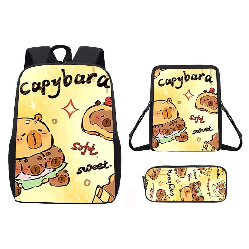 Cartoon Capybara Pattern Backpack Shoulder Bag Pencil Case Three Piece Set