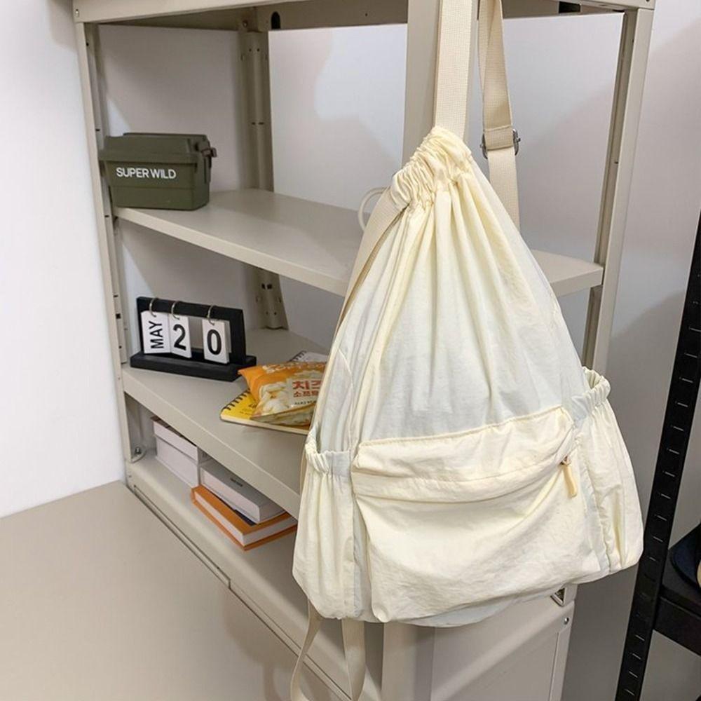 

Нейлоновая сумка через плечо большой вместимости Новый дизайн Школьная сумка Модный рюкзак на шнурке Путешествия бежевый