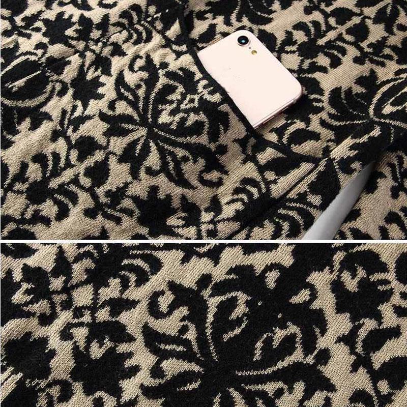 Autumn Winter New High-end Temperament Long-sleeved Jacquard Knitted Dress Women's Slim Long Base Sweater Dress Pullover High Neck Sweater