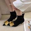 Temperament Elastic Thin Boots Women's 2025 New Autumn and Winter French Pointed Kitten and Golden Buckle Short Boots Korean Version Socks Boots