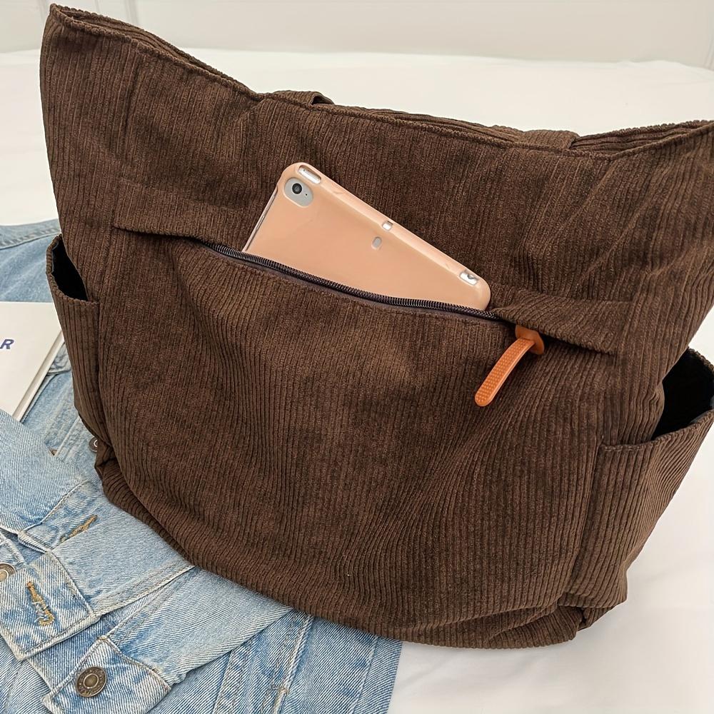 Damen Retro Schultertasche Cord Multi-funktionale Handtasche Große Kapazität Studenten Schulter Pendler Tragetasche Für die Arbeit