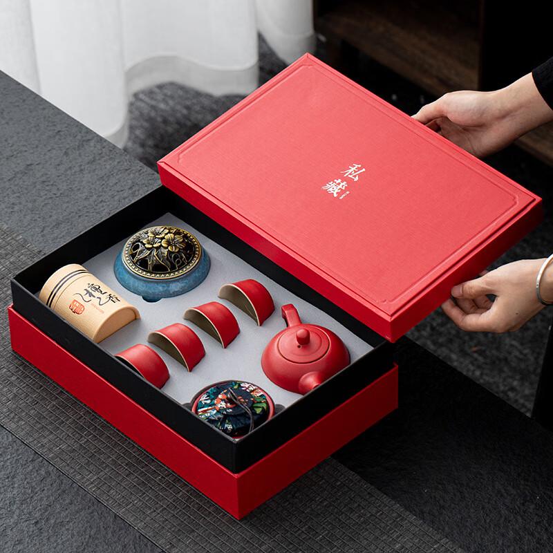 Red Ceramic Kung Fu Tea & Incense Ceremony Set