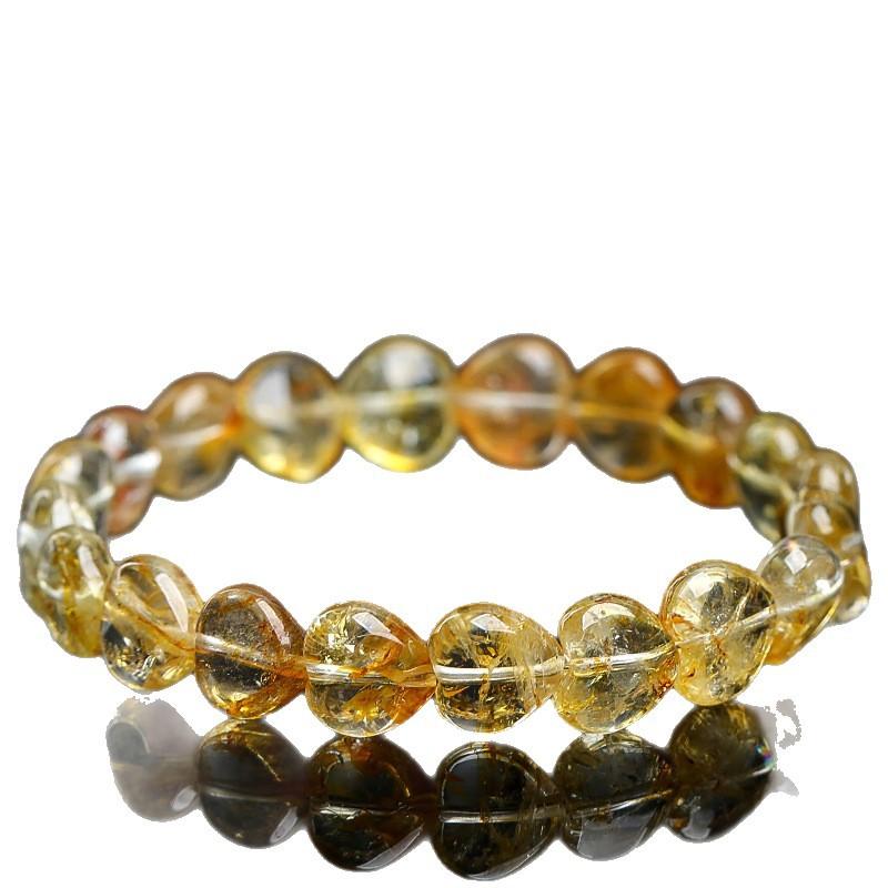 Hongchu Crystal Natural Yellow Osmanthus Yellow Topaz Heart-Shaped Bracelet Yellow Topaz Gemstone Bead Bracelet