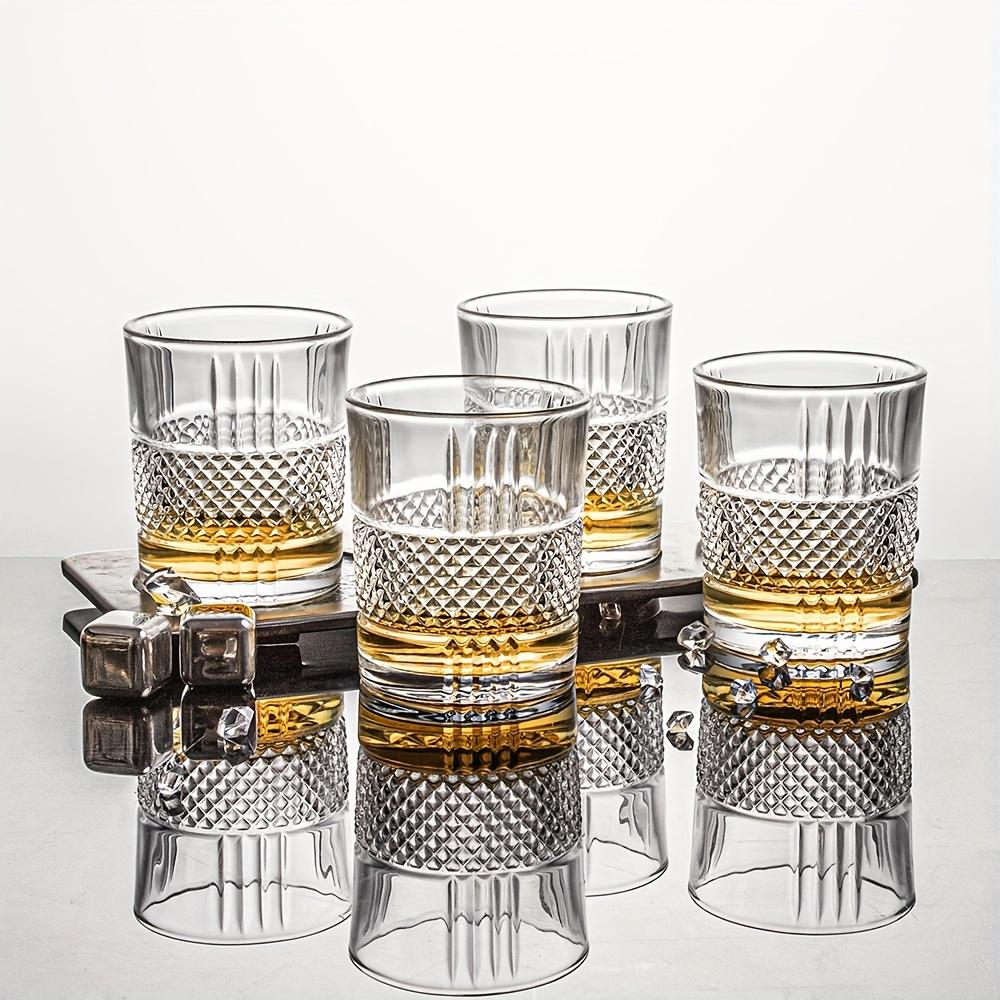 Elegant 4-Piece Embossed Crystal Glass Set – Perfect for Whiskey Cocktails & More Ideal Wedding Gift Multi-Use & Reusable