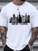 New York Cityscape Printed Men'S Cotton T Shirt - Casual Crew Neck, Short Sleeve