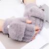 Solid Color Cute Plush Flip Gloves Half Finger Gloves Autumn Winter Gloves Korean Style Gloves