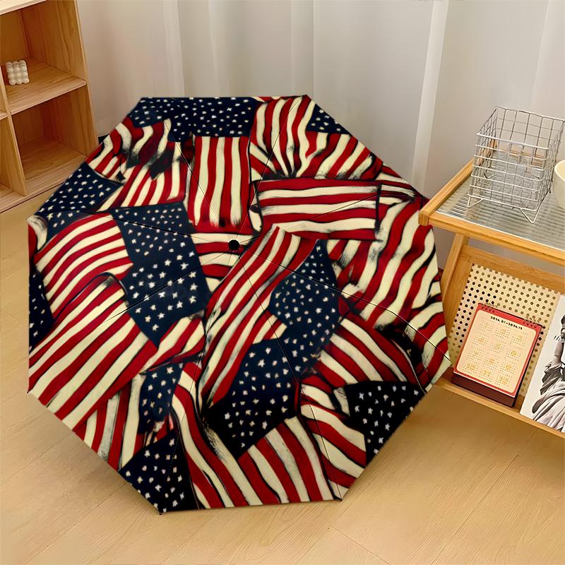 American Flag Fashionable Automatic Opening/Closing Folding Umbrella. Portable and Foldable, Ideal for Gift, Travel, and Daily Use