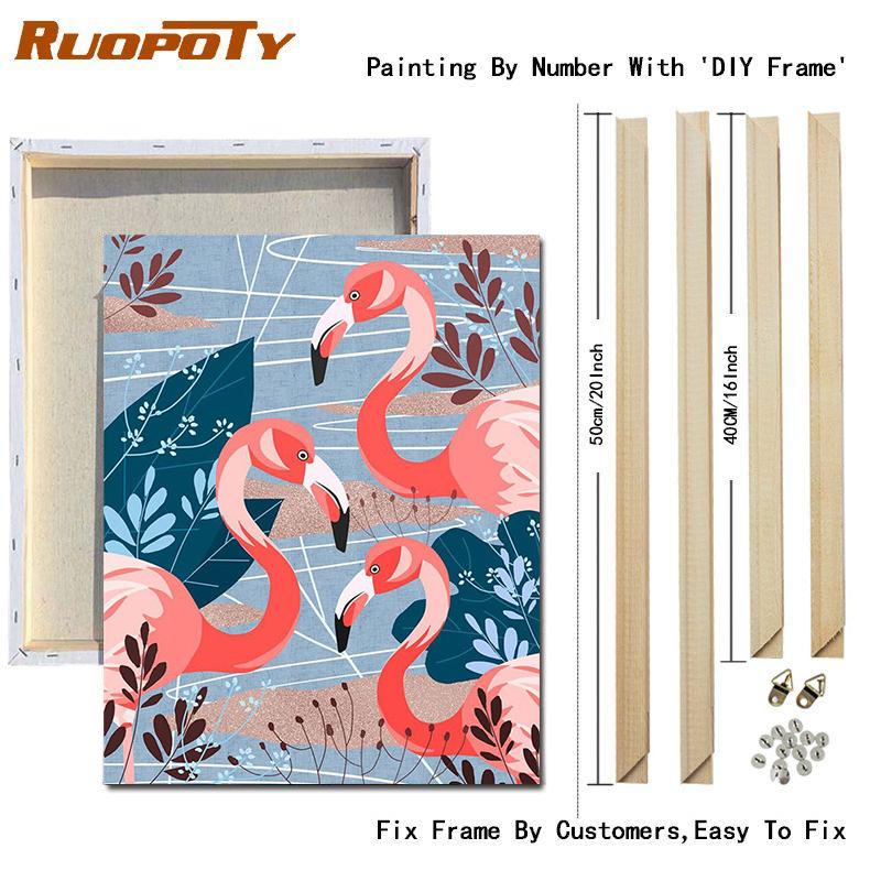 RUOPOTY Acrylic Painting By Numbers Flamingo Animals Paint On Canvas Coloring By Numbers Gift Home Decor Wall Room